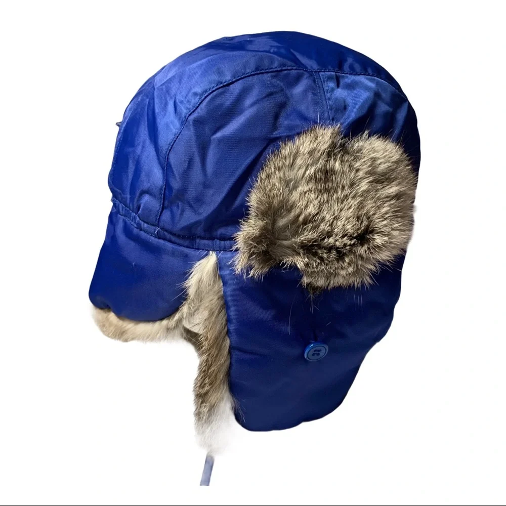 Youth Fur Lined Trapper Hat with Ear Flaps Blue